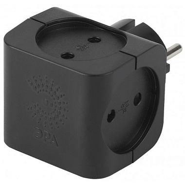 Разветвитель Эра электрический SP-4-B на 4 розетки без заземления 16А чёрный