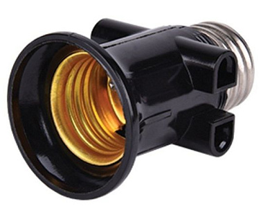 Патрон-переходник Ecola с цоколя E27 на E27 с выходами на розетки жулик Черный A7A27BEAY