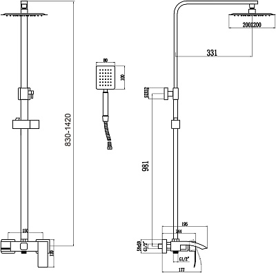 Душевая система Esko со смесителем ST100B