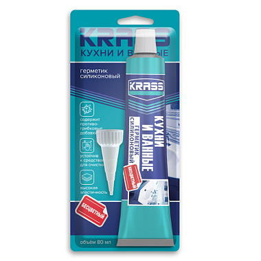 Герметик Krass для кухни и ванны силиконовый бесцветный 80 мл 9593351