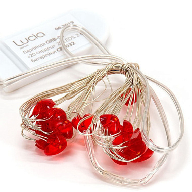 Гирлянда Lucia GRB-03 20 сердец светодиодная 20 LED 3000K 2 метра IP20 батарея CR2032 в комплекте***