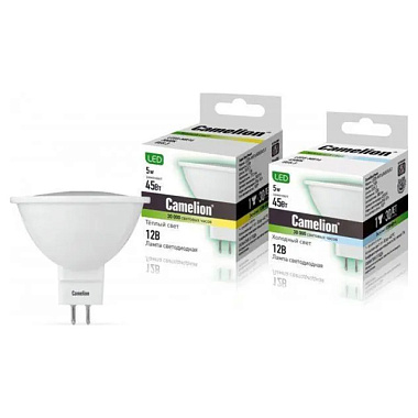 Лампа светодиодная Camelion MR16 GU5.3 12V 5W 4500К матов 49*50 пластик