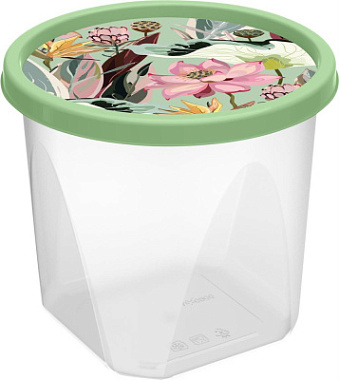 Контейнер Idiland для продуктов круглый с декором зеленый 0,6 л 222132818/08
