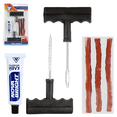 Набор Nova Bright для ремонта бескамерных шин спиральный рашпиль шило жгуты клей KA-00061483