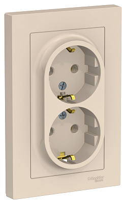 Розетка Schneider Electric Atlasdesign двойная с заземлением 16А в сборе бежевый ATN000224