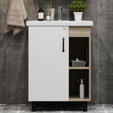 Тумба Оника Тимбер 60.01 белый матовый/дуб сонома к раковине фостер 60