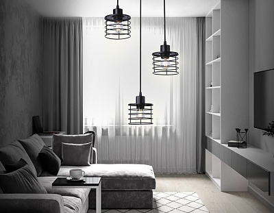 Светильник подвесной Ambrella TR8081/3 BK в стиле лофт черный E27*3 max 40W D372*1170***