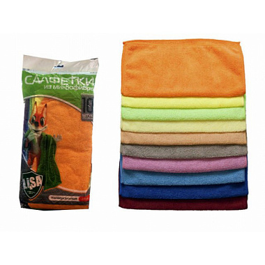 Салфетки Li-Sa из микрофибры разных цветов 10 шт 30*30 см