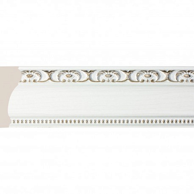 Интерьерный багет Cosca Антик плинтус потолочный 50 цвет Белый с золотом 28 151-118