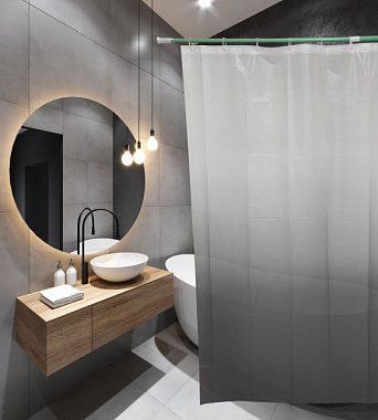 Штора для ванной Santrek Home PEVA 60697 с кольцами Градиент чёрно-белый 180*180 см П214***