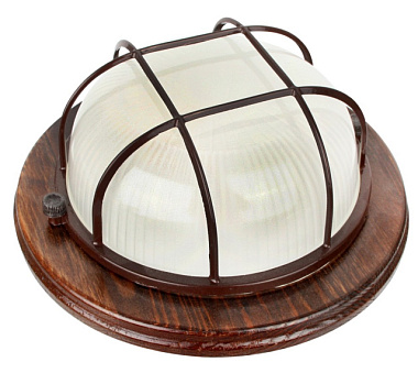 Светильник Camelion Баня влагозащ.дерево/Орех 120° IP54 60W E27 круг реш. НБП 03-60-0022 УХЛ 1301D 