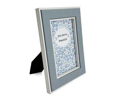 Фоторамка декоративная МДФ с кожаной отделкой со стеклом пепельно-синий 10*15 см 4630270085337