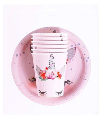 Набор бумажной посуды Страна Карнавалия Единорог Мордочка 6 тарелок+6 стаканов 6923711