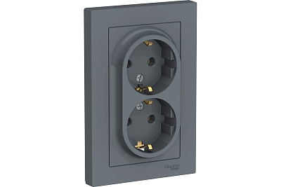 Розетка Schneider Electric Atlasdesign двойная с заземлением 16А в сборе грифель ATN000724