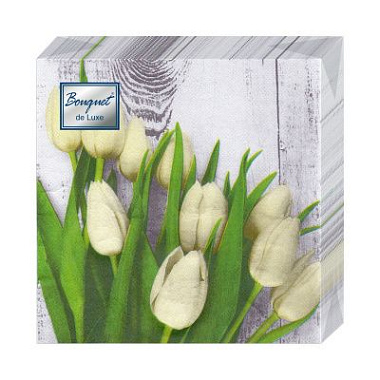 Салфетки Bouquet de Luxe Белые тюльпаны бумажные 3-х слойные 24*24 см 25 шт 57299