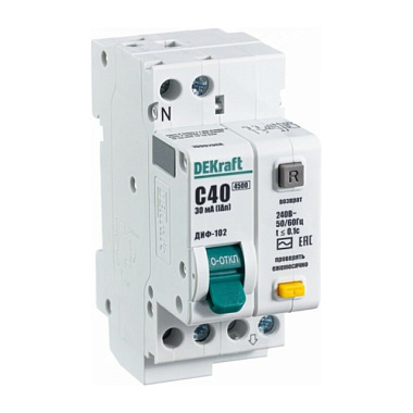 Выключатель Dekraft ДИФ-102 автом. дифференц. АВДТ 1п+N 40А 30мА тип AC С 4.5кА 16007DEK