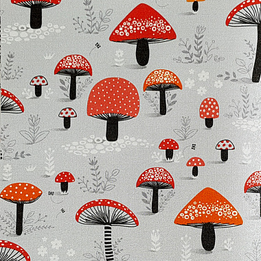 Обои Solo Happy Child Мухоморы красные на серебряном фоне мотив винил на флизе 10*1,06 м 37013-1**