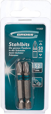 Набор бит Gross PH2*50 сталь S2 2 шт 11357