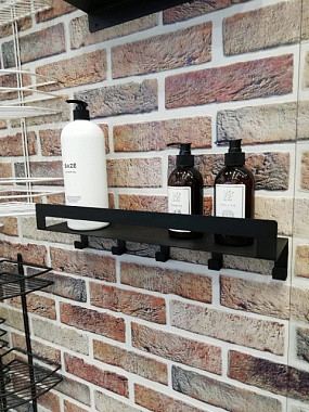 Полка ProfFerro настенная с крючками черный муар 450*160*120 мм П22601***