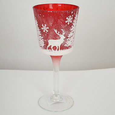 Подсвечник стеклянный красный с белым декором 18 см 4640108855667