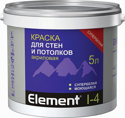 Краска Element I-4 акриловая для стен и потолков супербелая 5 л