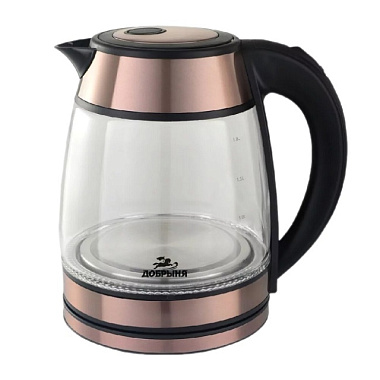 Чайник Добрыня электрический стекло с медными вставками 1800 Вт 1,8 л DO-1262