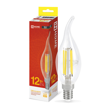 Лампа светодиодная In Home Deco свеча на ветру прозрачная C37 E14 12W 3000К 2К 914751