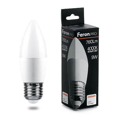 Лампа светодиодная Feron.PRO LED 9Вт Е27 белый матовая свеча LB-1309****