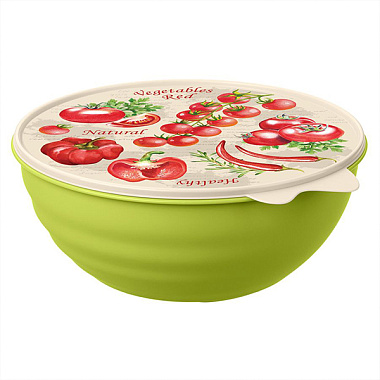 Миска Бытпласт Wave с крышкой с декором зеленый 3,7 л 43321780952
