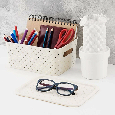 Корзинка ВиолетПласт Береста с крышкой слоновая кость 3 л 235*173*105 мм 521126