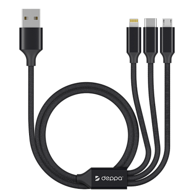 Кабель 3 в 1 Deppa micro USB Туре-С Apple алюминий черный 1,2 м 72299