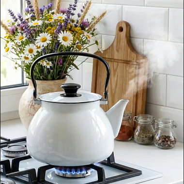 Чайник КМЗ эмалированный сферический без рисунка 3 л 42104-122