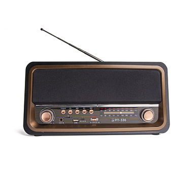 Радиоприемник БЗРП РП-336" УКВ/СВ/КВ 220V DC5B BT/USB/microSD/AUX акк 1,2Ah 330*125*163 мм 11516