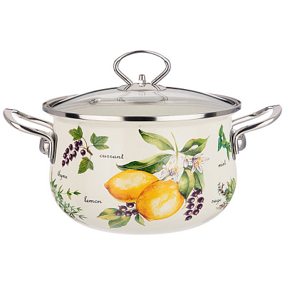 Кастрюля эмалированная Agness Секретные ингредиенты со стекл крышкой 2.8 л 20*12 см 915-127   