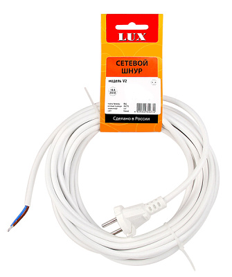 Шнур сетевой Lux V2 ПВС 2*0,75 3 м с вилкой без з/к белый