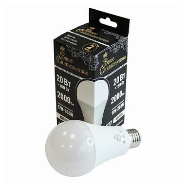 Лампа светодиодная Ваше Сиятельство ЛОН A70 E27 20W 2000lm 4000K 4K 140*70 мат пласт/алюм IC-драйвер