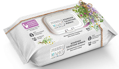 Бумага туалетная Freshland влажная с экстрактом целебных трав 80 шт 00629