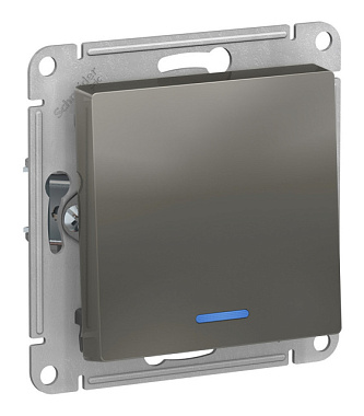 Выключатель Systeme Electric Atlasdesign однокл с подсветкой схема 1а 10АХ механизм сталь ATN000913