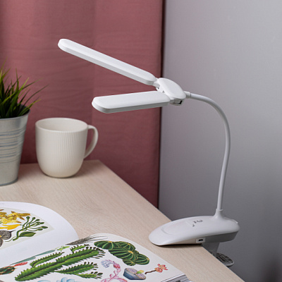 Светильник настольный Эра NLED-512-6W-W светодиодный аккумуляторный на прищепке белый