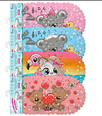 Коврик Вилина детский для ванны Веселое купание с присосками микс 36*69 см 7071-mix