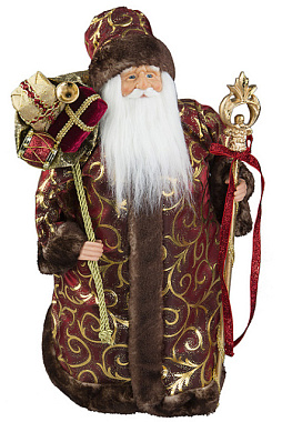 Дед Мороз в бордово-золотой бархатной шубе 45 см SD4596