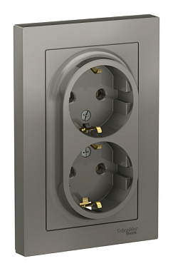 Розетка Systeme Electric Atlasdesign двойная с заземлением 16А в сборе сталь ATN000924