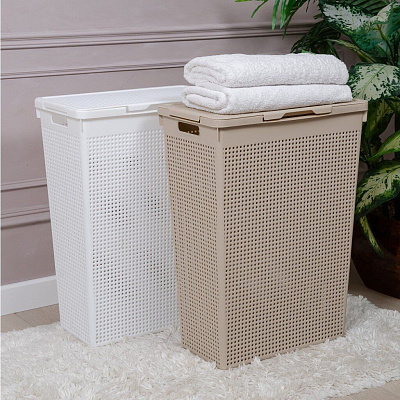 Корзина Violet Лофт для белья узкая с крышкой белый 50 л 5650006