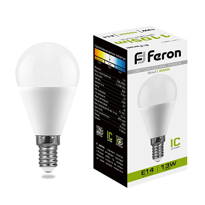 Лампа светодиодная Feron LED 13Вт Е14 белый матовый шар LB-950/1