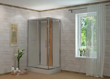 Душевая кабина Eva Gold 1806-S Бамбук низ поддон белая задн стенка прозр стекло 80*120*215 см