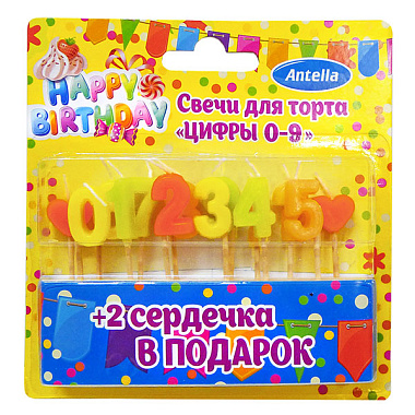 Свечи Антелла Цифры для торта 0-9 10 шт 24948