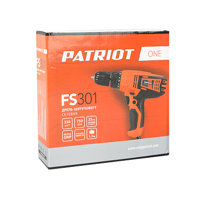 Дрель-шуруповерт сетевая Patriot FS 301 1 скор.330 Вт, макс. крут. момент 25 Нм, быстрозаж.патрон*