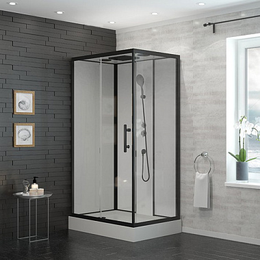 Душевая кабина Eva Gold 1806C-S панель-стекло профиль черн полка низ поддон белая задн ст EG210022