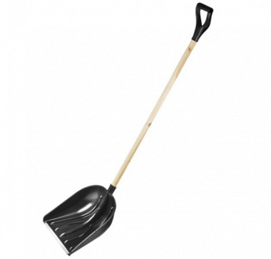 Лопата Сибин снеговая пластиковая с алюминиевой планкой с деревянным черенком и V-ручкой черн. 460мм