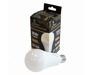 Лампа светодиодная Ваше Сиятельство ЛОН A70 E27 20W 1900lm 2700K 2K 140*70 мат пласт/алюм IC-драйвер